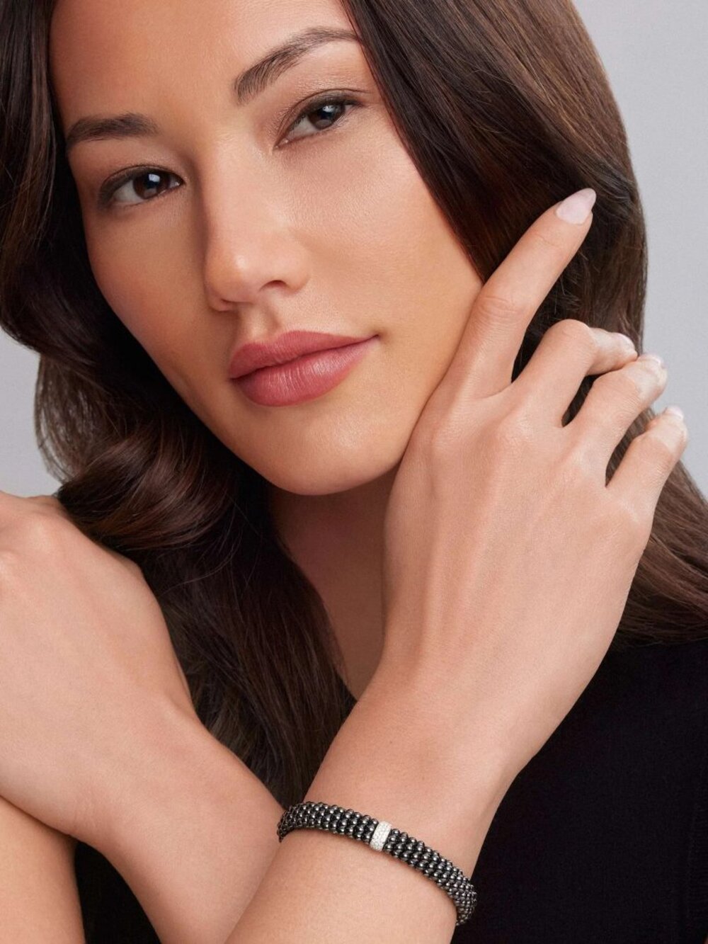 Lagos Black Caviar Single Station Silver & Diamond Bracelet